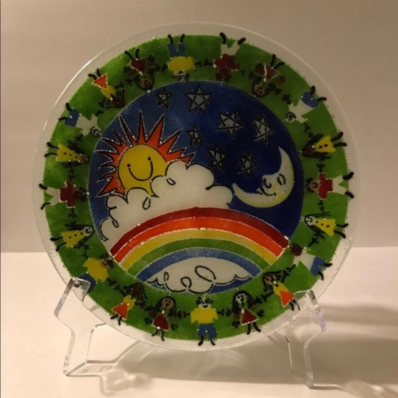 Peggy Karr SIGNED Fused Art Glass Rainbow Plate 11” - Picture 1 of 4